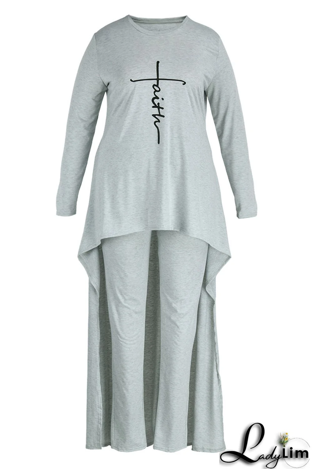 Army Green Fashion Casual Print Asymmetrical O Neck Plus Size Two Pieces