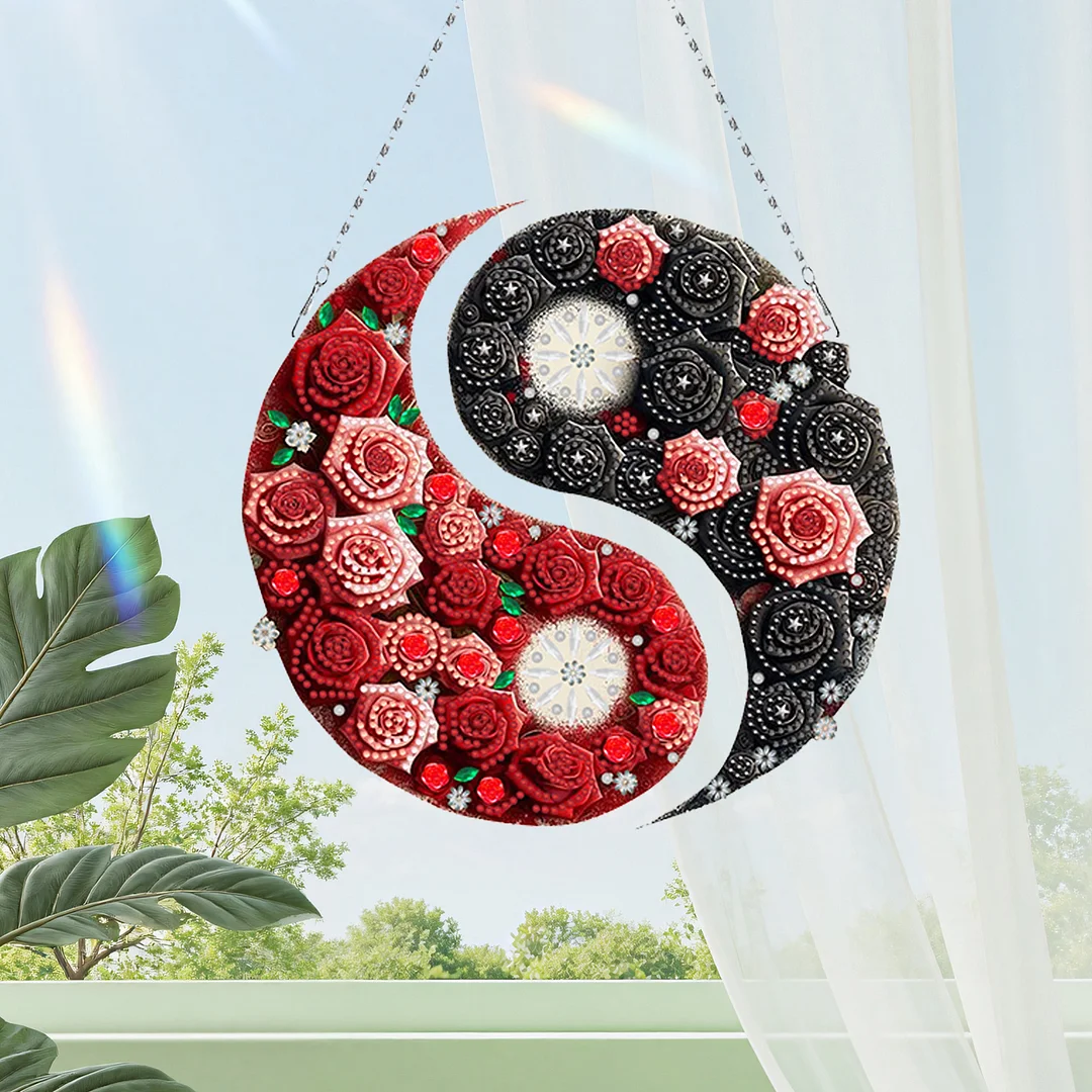 Rose Yin Yang 2D Flat DIY Diamond Painting Set Diamond Art Pendant Home Decor