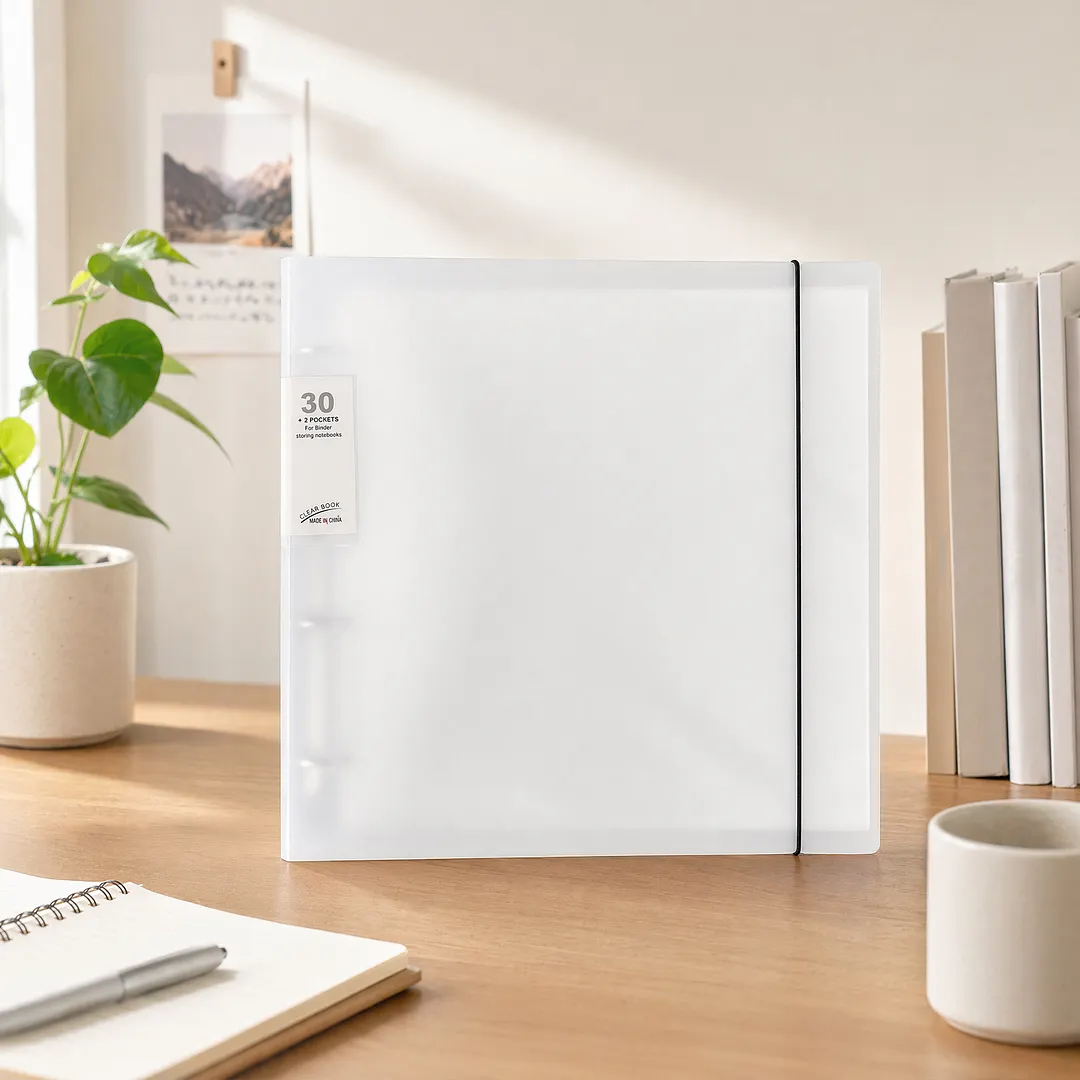 Ring Binder File Folder with Snap Button&50Pcs Inner Pages Transparent Refillable Organizer Waterproof Loose Leaf Sheet Protector for Enhanced Document Organization