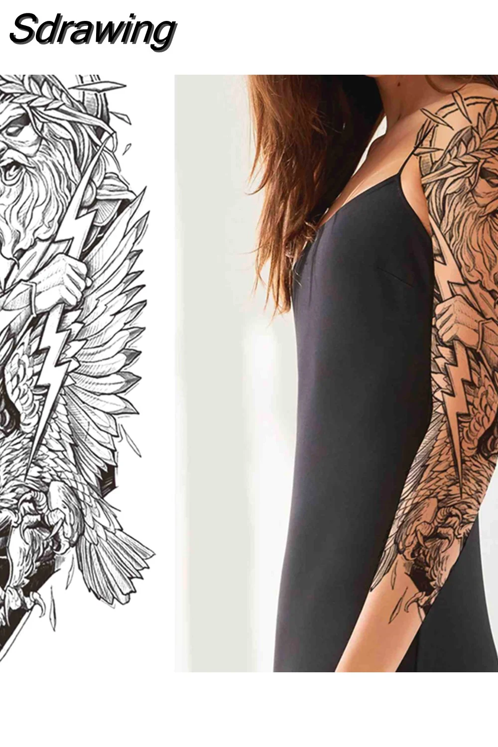 Sdrawing Totem Temporary Tattoo Sleeve For Men Women Adult Fake Flower Shoulder Tatoos Sticker Black Skull Tattoos Big Full Arm 521-0