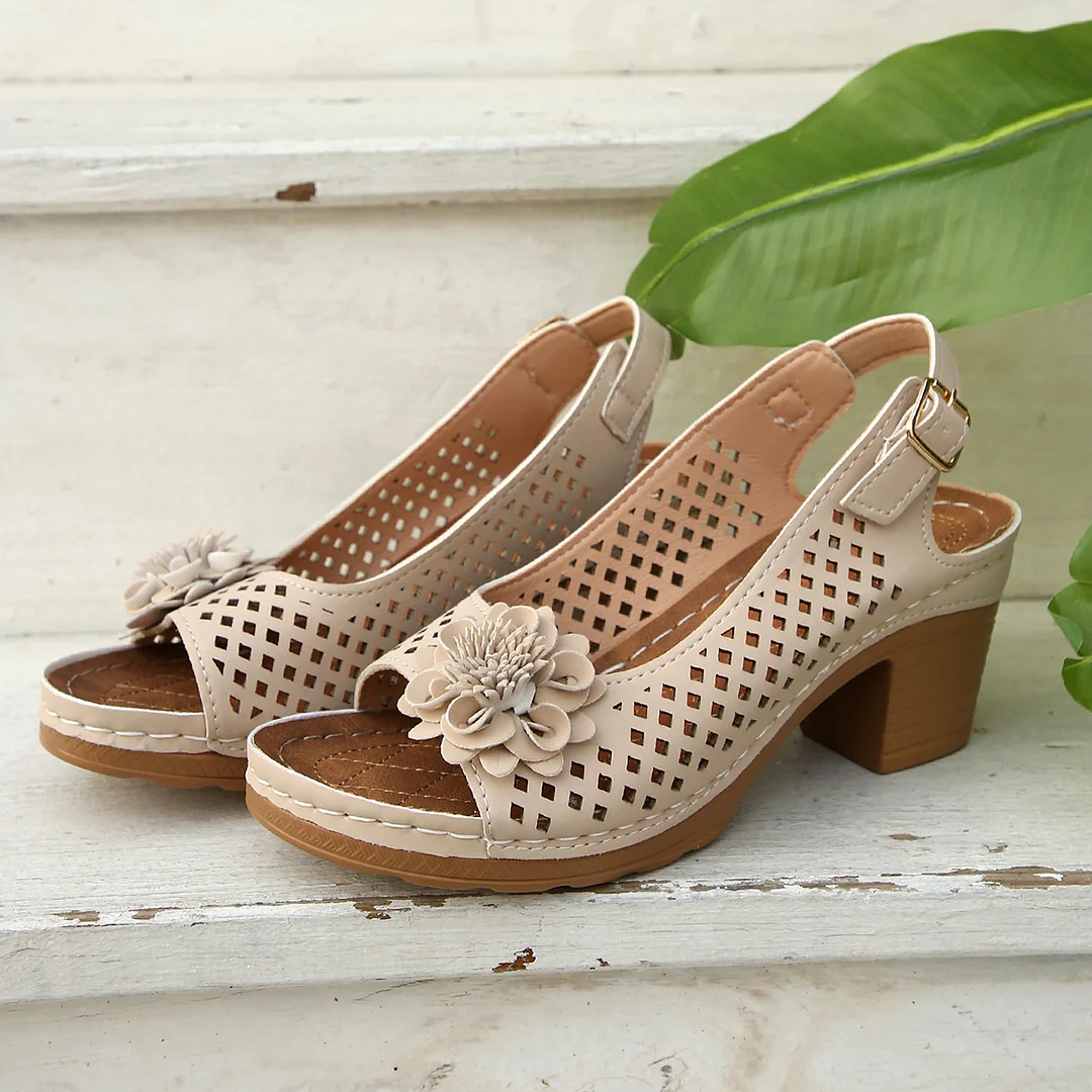 Yyvonne Flowers High-Heeled Cool Slippers Women 2025 Summer New Fashion Coarse And Buckle With Cold Slippers Women