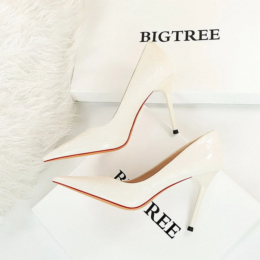 Brand Luxury Women's Green High Heels Shoes Sexy Party Braided Pumps Ladies Fashion Leather Shoes Wave Plus Size Office Career