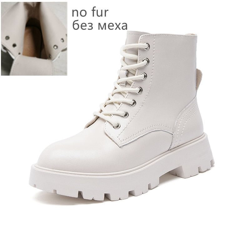 AIYUQI Women's Martin Boots Genuine Leather 2021 New Autumn Lace-up Motorcycle Boots Ladies British Style Women's Ankle Boots