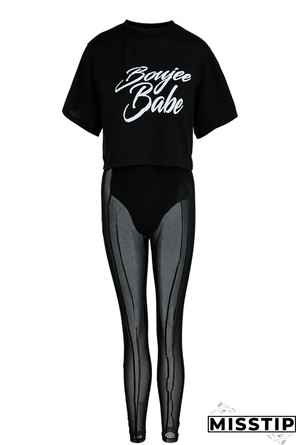 Fuchsia Fashion Print Mesh One Shoulder Short Sleeve Two Pieces