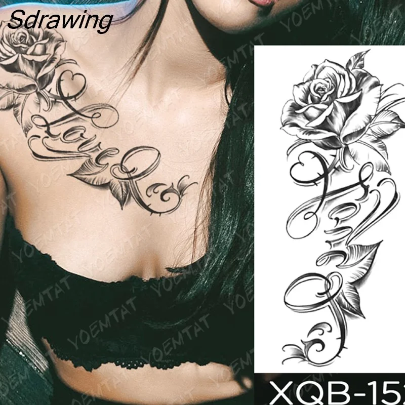 Sdrawing Temporary Tattoo Sticker Rose Snake Flower Tattoos Lace Tiger Dragon Body Art Arm Fake Sleeve Tatoo Women