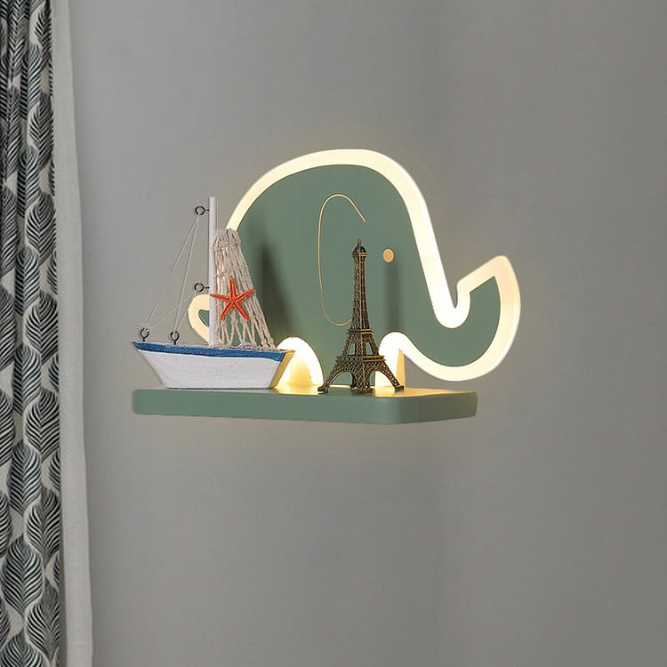 Acrylic Elephant/Aircraft/Gourd Sconce Light Cartoon LED Wall Mounted Lamp with Storage Desk in Pewter/Yellow/Blue, White/Warm Light