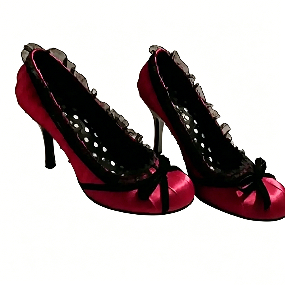 Trendy Red Silk Ruffles Decoration Pumps Thin High Heel Shoes For Women Slip On Round Toe 2024 Fashionable Zapatos Para Mujere  highheelher
