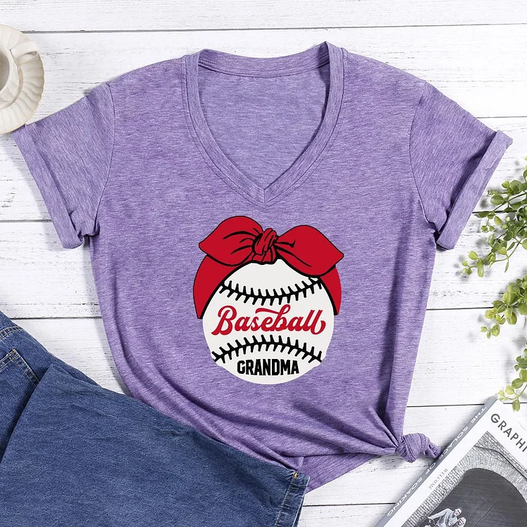 Baseball Crandma V-neck T Shirt-Annaletters