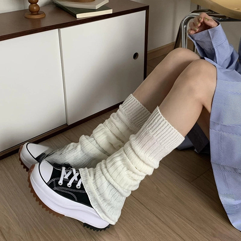 White Socks Women’s Jk Pile Socks Striped Knitted Socks Sub-culture Leg Cover Hot Girl Spring And Autumn Winter Socks