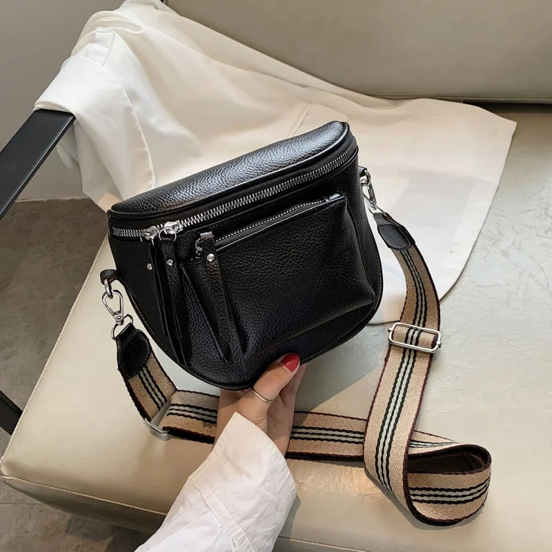 2021Designer Crossbody Bag Pu Leather Soft Messenger Bags For Ladies Zipper Wide Shoulder Strap Mini Retro Woman Bag Female Bags