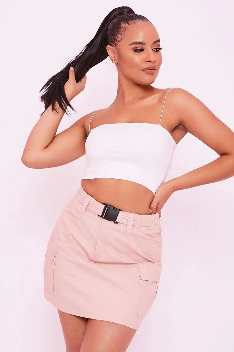 Baby Pink Buckle Front Utility Skirt - Gianna Katch Me