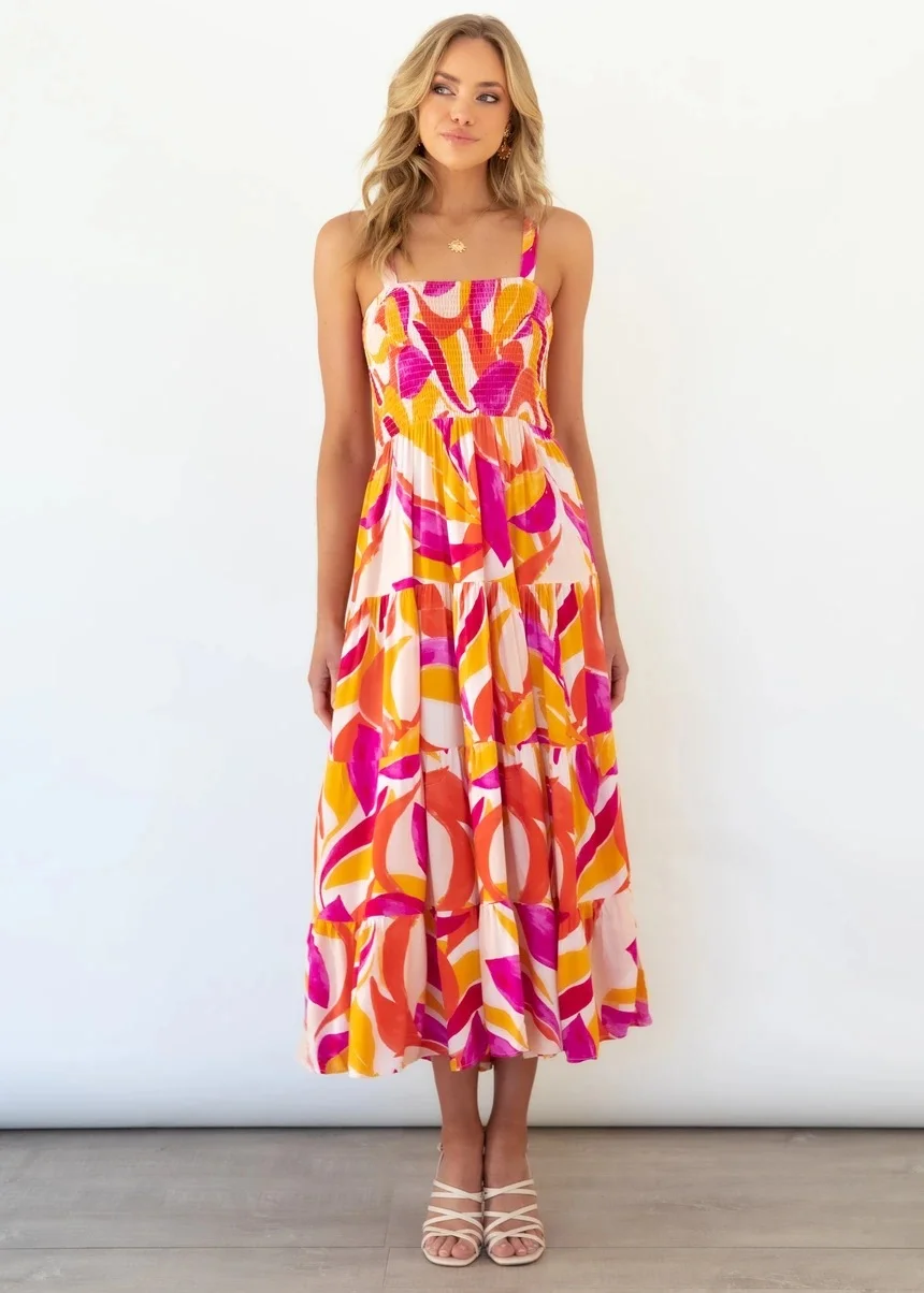 Brownm Brownm Summer Women's Commuting Sleeveless Hottie Prints Long Sling Dress