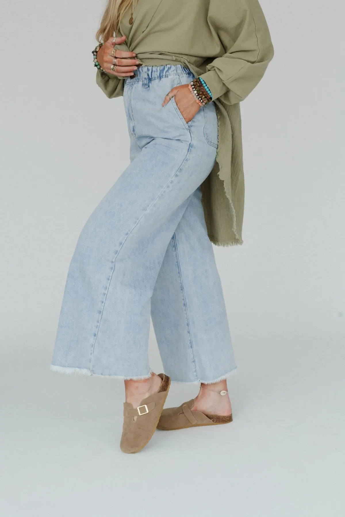 Simply You Wide Leg Jeans - Washed Denim
