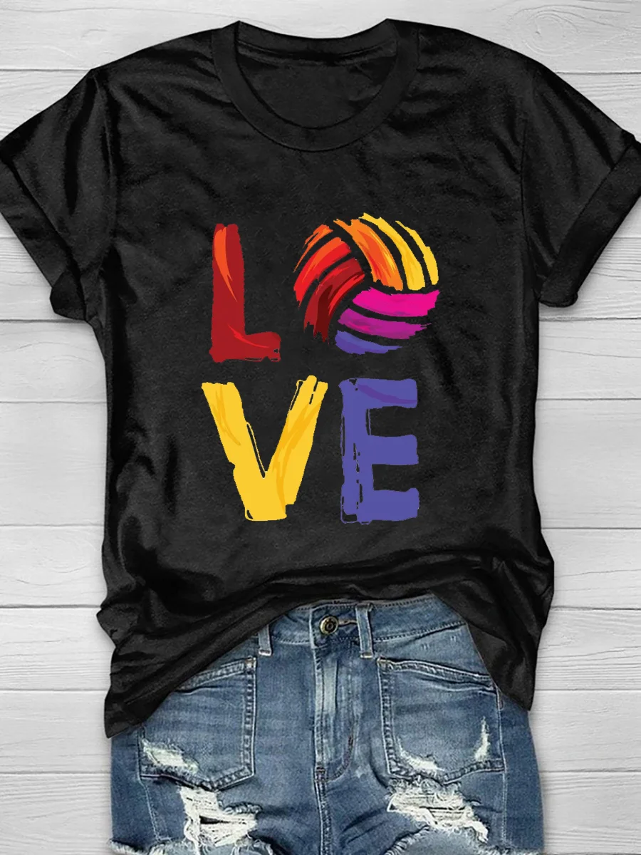 Love Volleyball Color Print Short Sleeve T-Shirt