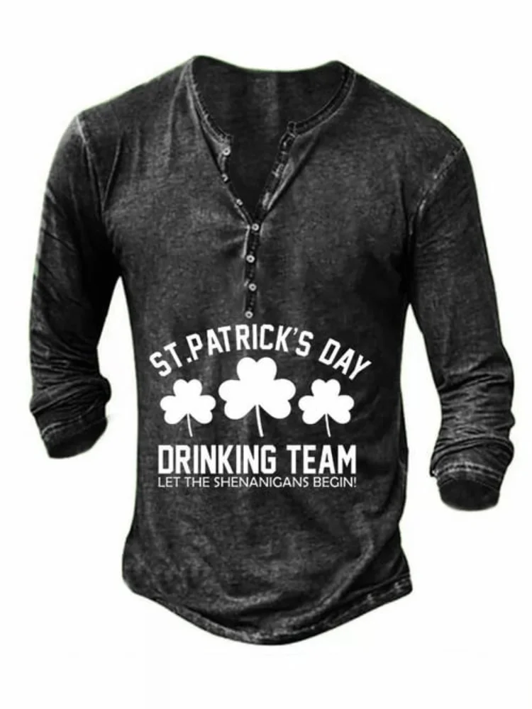 Utbros St Patrick's Day Clover Print Button T Shirt