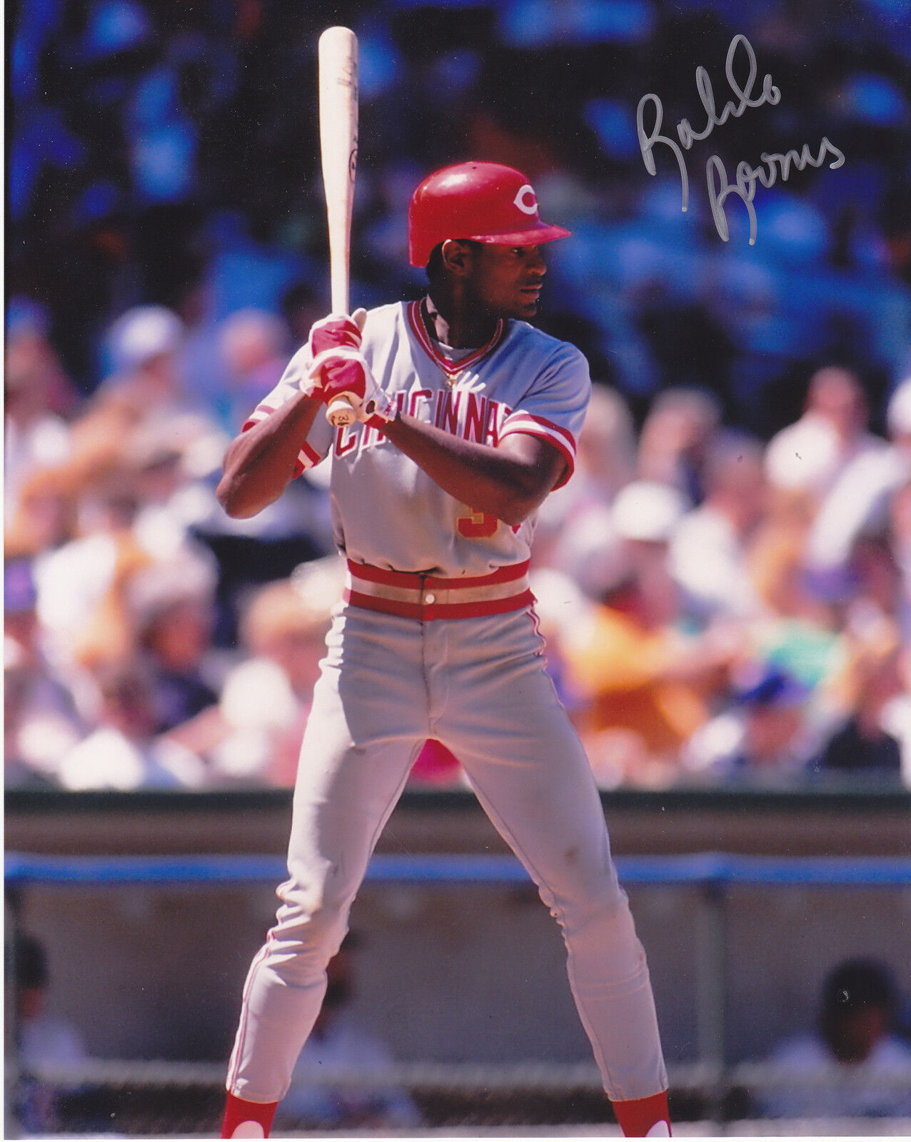 ROLANDO ROOMES CINCINNATI REDS 1990 ACTION SIGNED 8x10