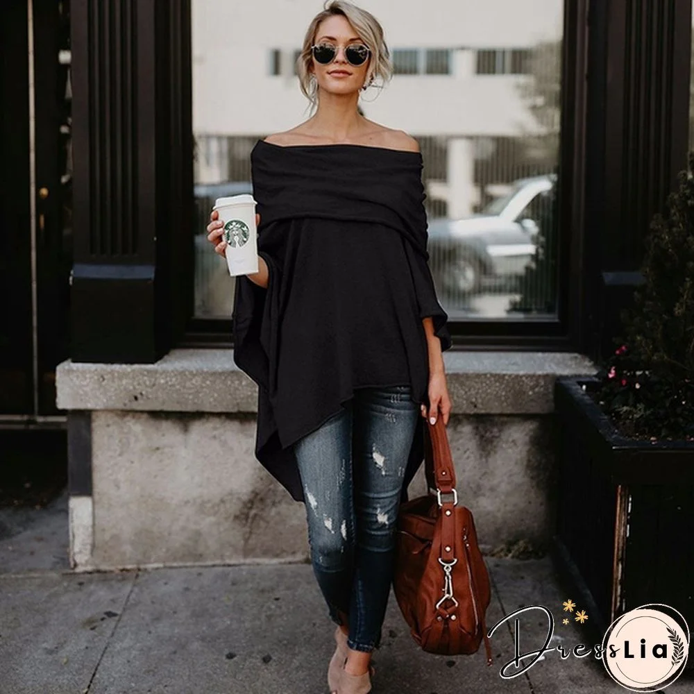 Sexy Women Gauffer Boat Neck Off Shoulder Loose Blouse Bat Sleeve Casual Shirts
