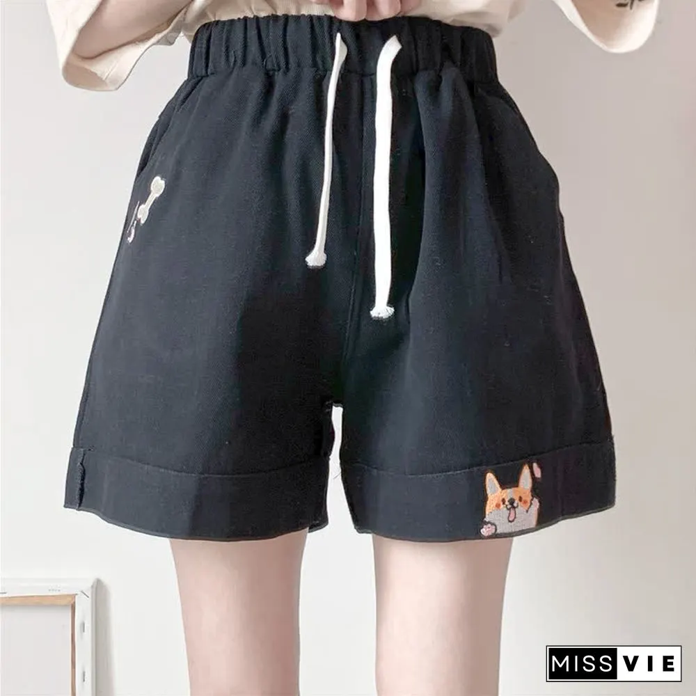 Devil Letter Print Colorblock Hooded T-Shirt Puppy Print Shorts