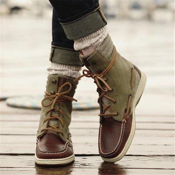 Women Casual Lace-Up Flat Heel Ankle Boots