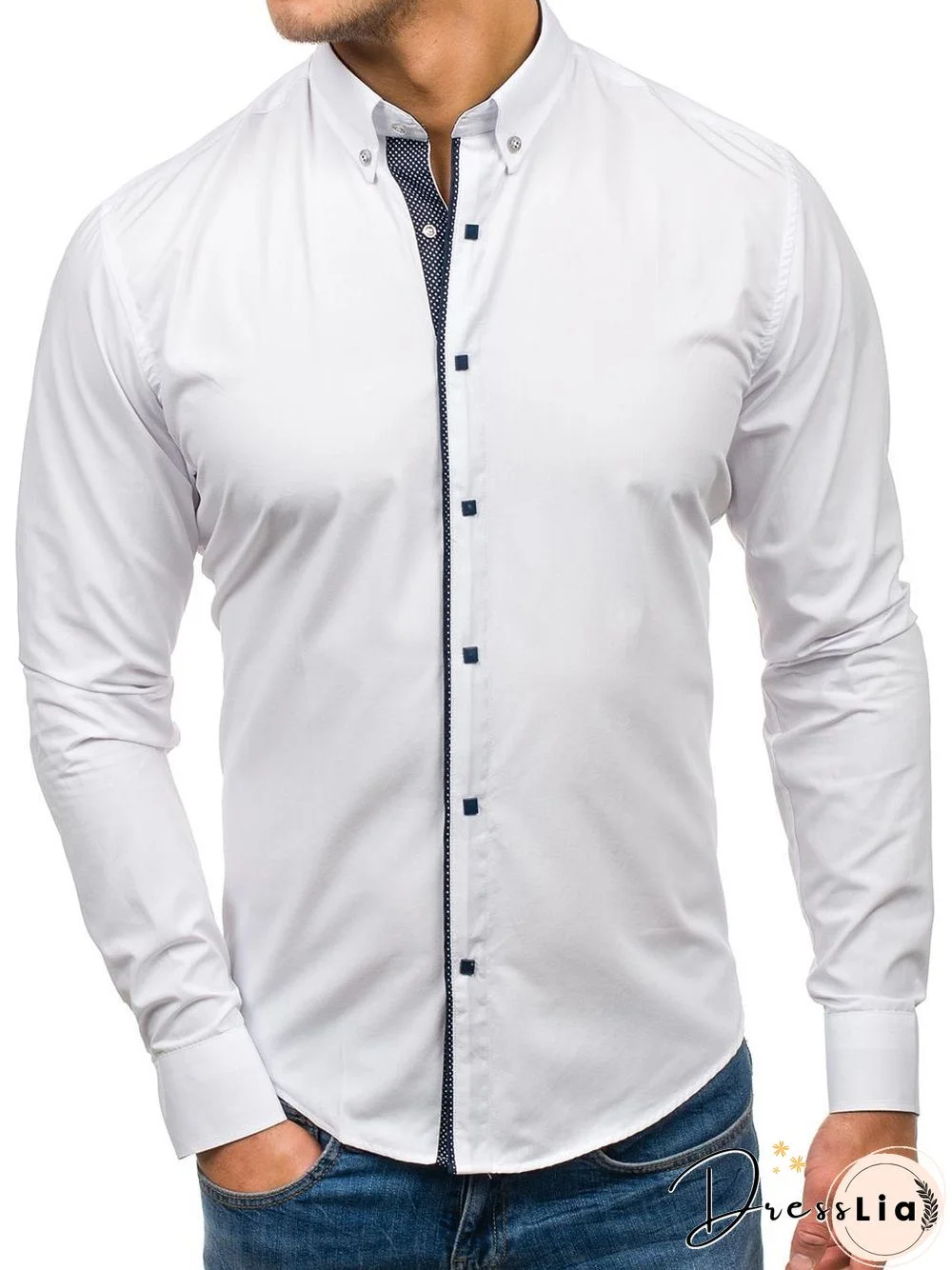 Men Office Casual Long Sleeve Button Business Shirt