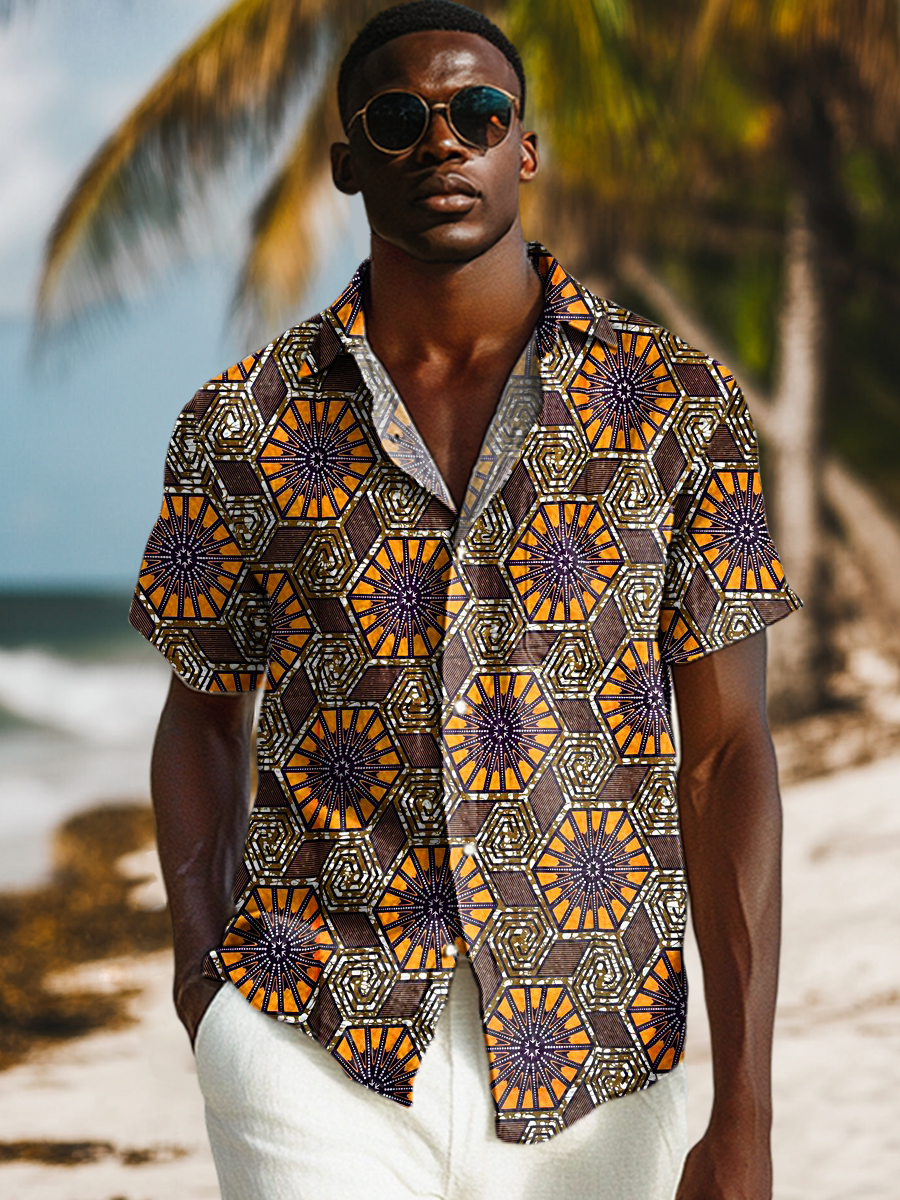 Tribal Ethnic Geometric Art Print Casual 100% Cotton Shirt