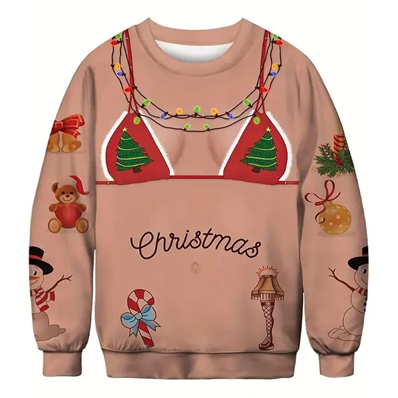 3D Fake Belly Design Humorous Pullover Xmas Party Long Sleeve、、URBENIE