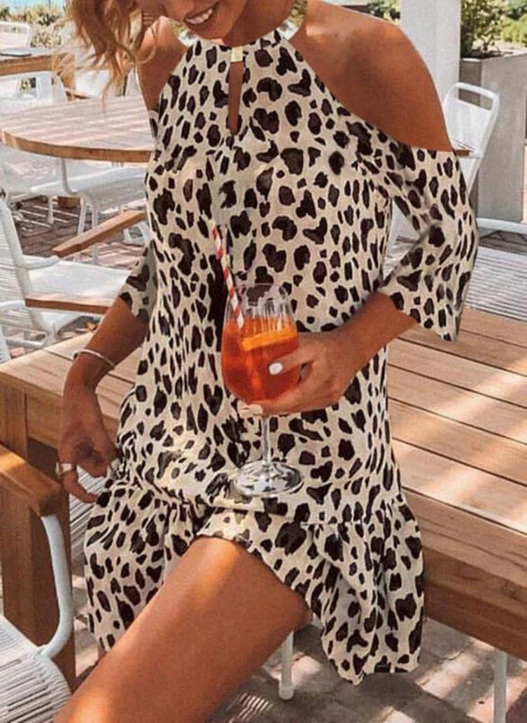 Women's Leopard Print Metal Halter Dress