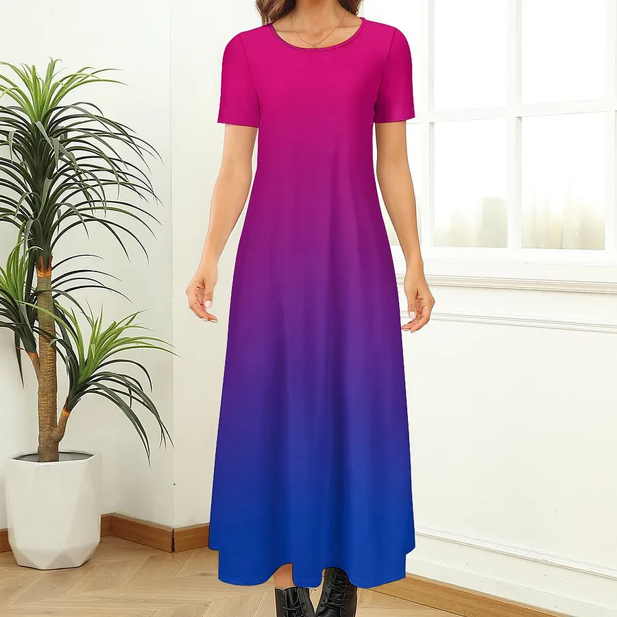 loose and flowy dresses Red Tiered Maxi Dress Women Summer Party Sleeveless V-Neck A-Line Solid Color Ruffled Hem High Waist Casual Beach Vacation,S featuring a relaxed A Bisexual Flag Gradient Summer Hawaiian