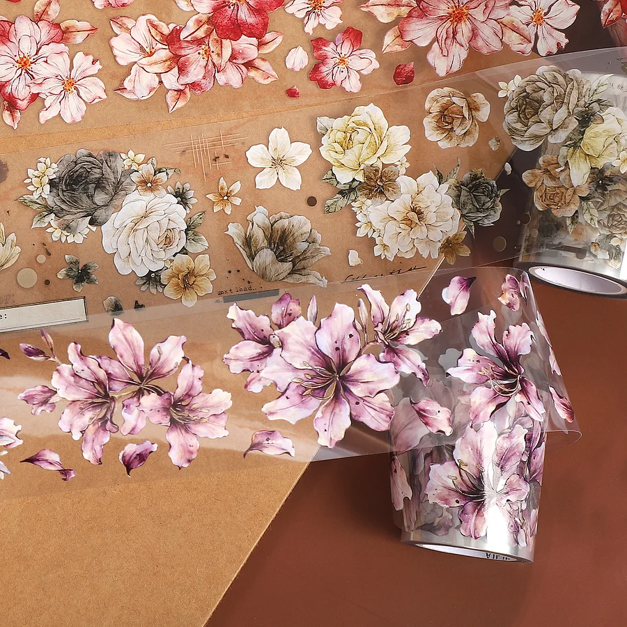 PETテープ - 600cm ヴィンテージフラワースマッジ