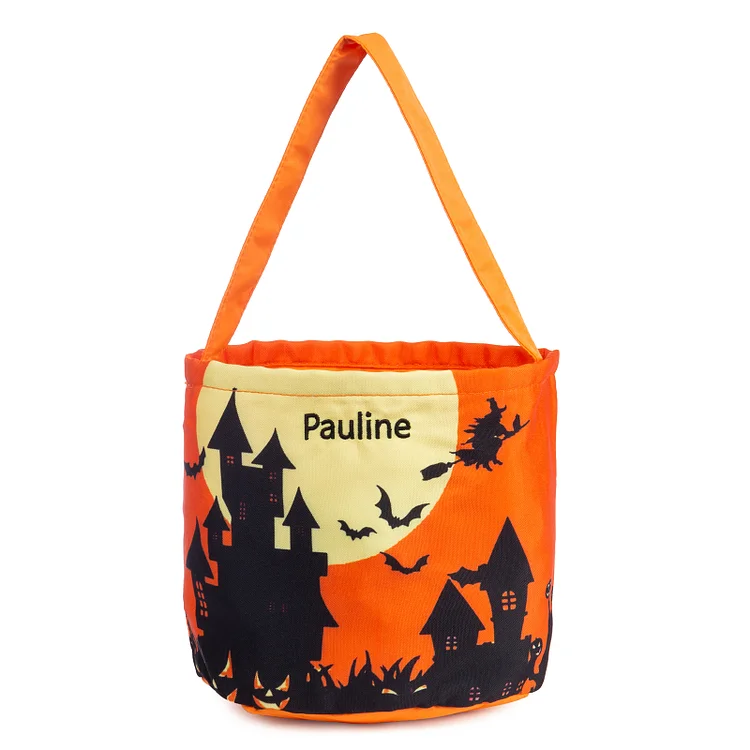 Personalized Happy Halloween Luminous Tote Bag Engraved 1 Name, Custom Name LED Light Tote Bag Candy Gift Bag
