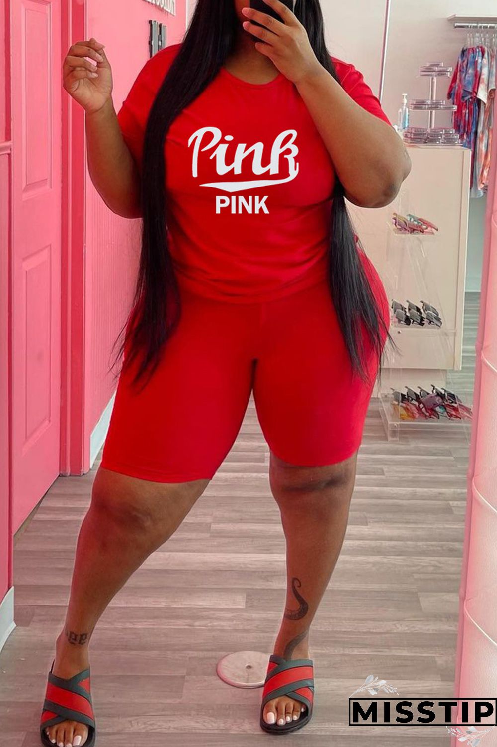 Army Green Fashion Casual Letter Print Patchwork O Neck Plus Size Two Pieces