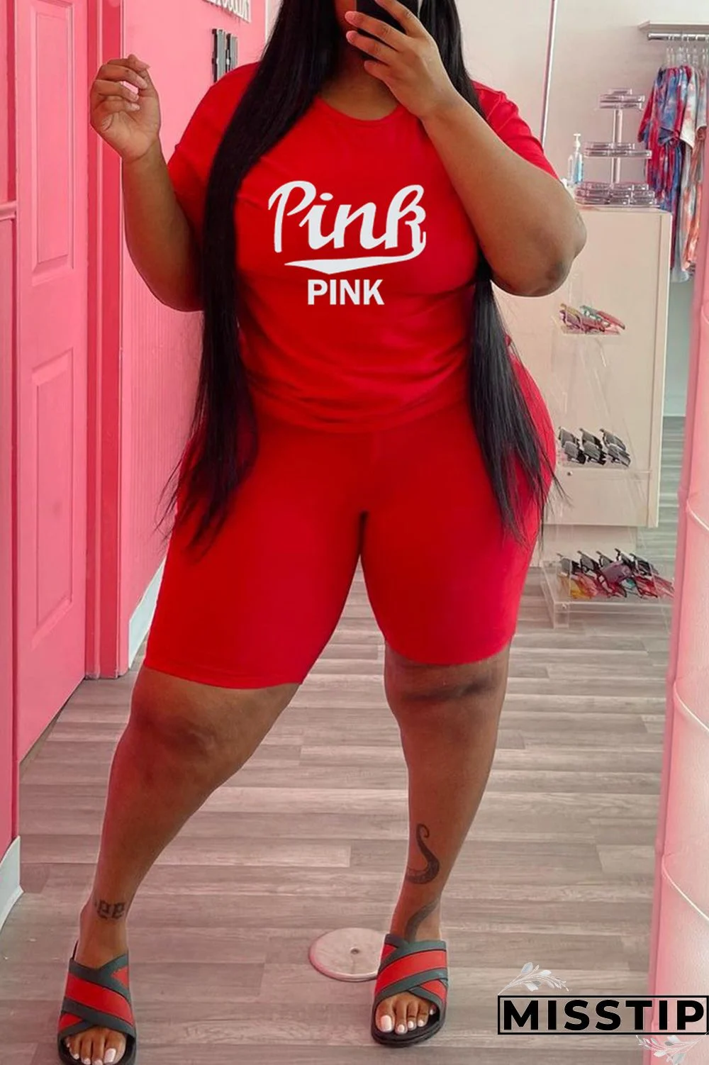 Army Green Fashion Casual Letter Print Patchwork O Neck Plus Size Two Pieces