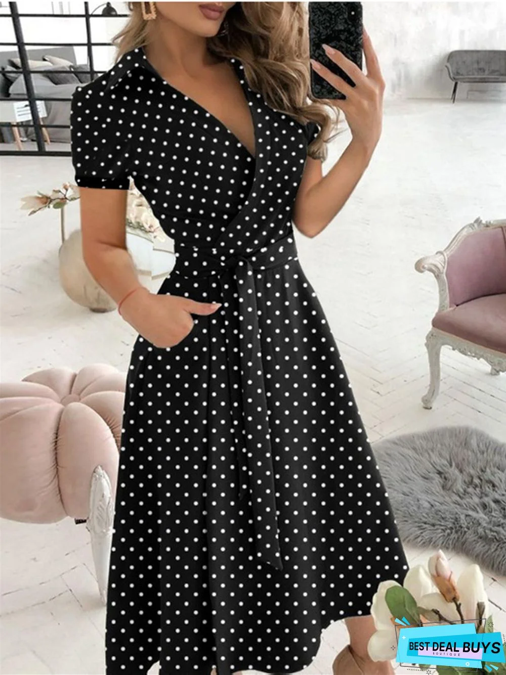 Fashion Strap V-Neck Wrap Hip Dress