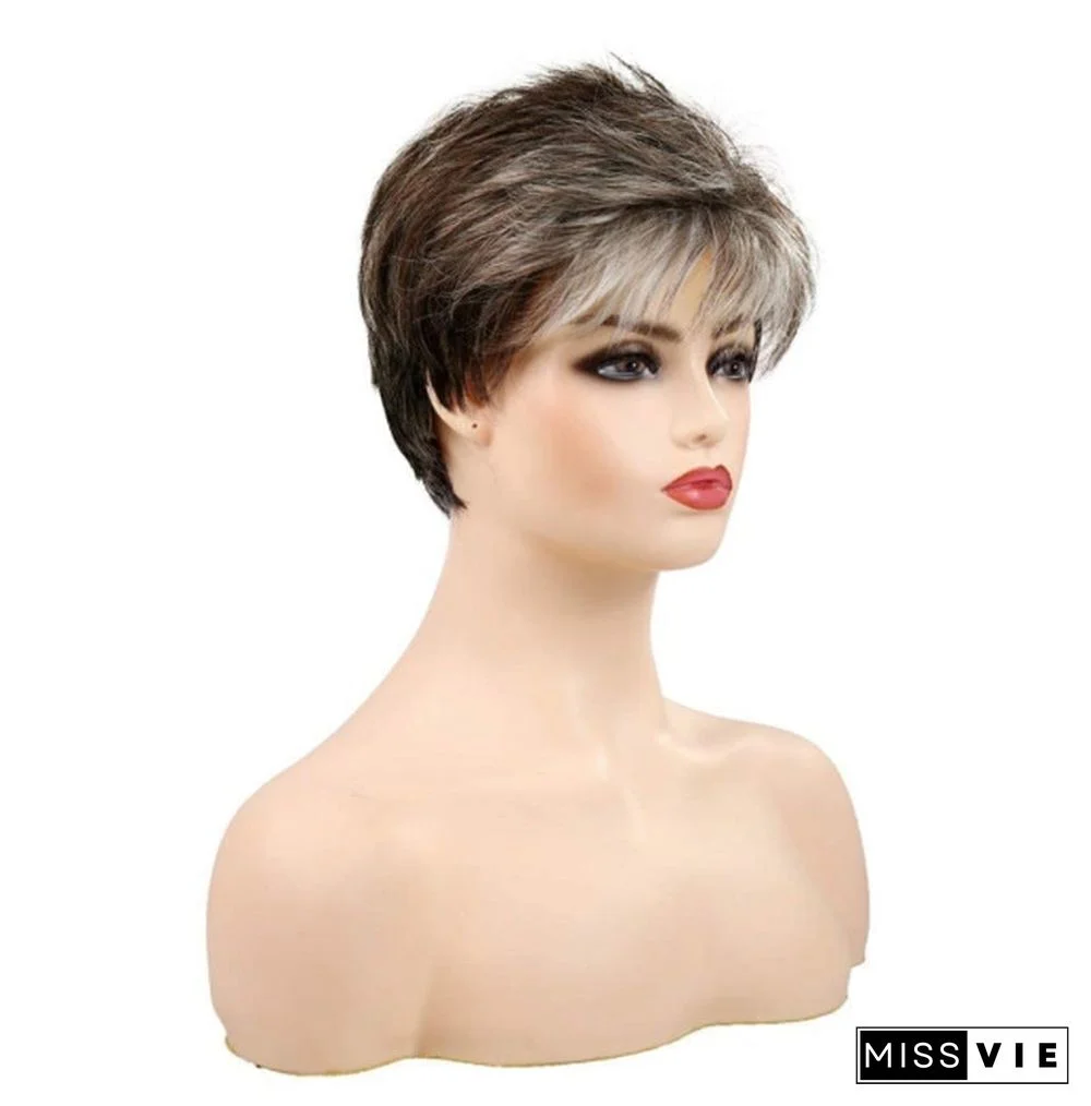 Fashion Wig Short Hair Ladies Brown Gradient Headgear