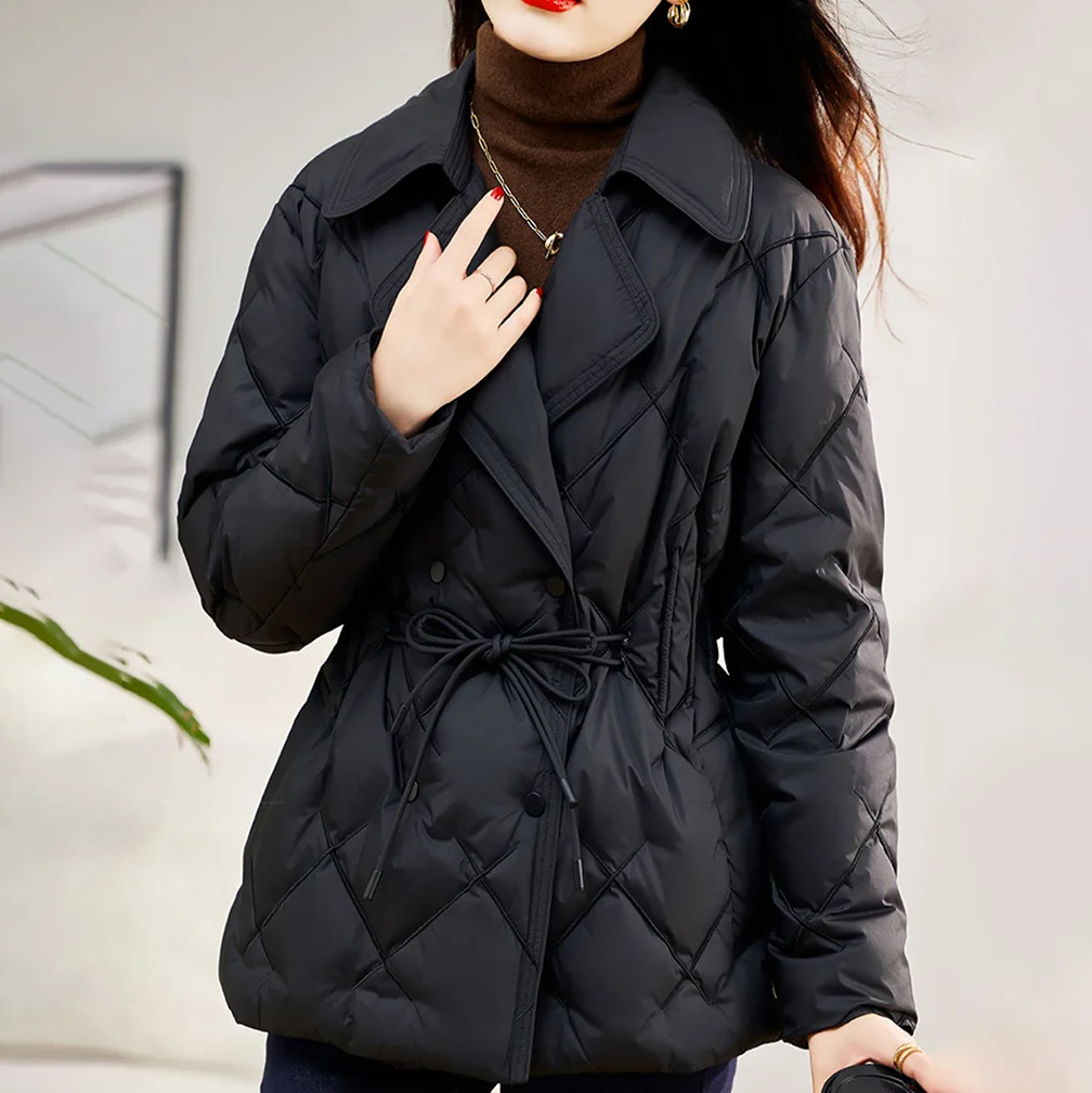 Toloer Autumn Winter New Suit Collar Light Down Jacket Female Short Small Waist Slim Fashion Foreign Style Coat-Outfit Ideas