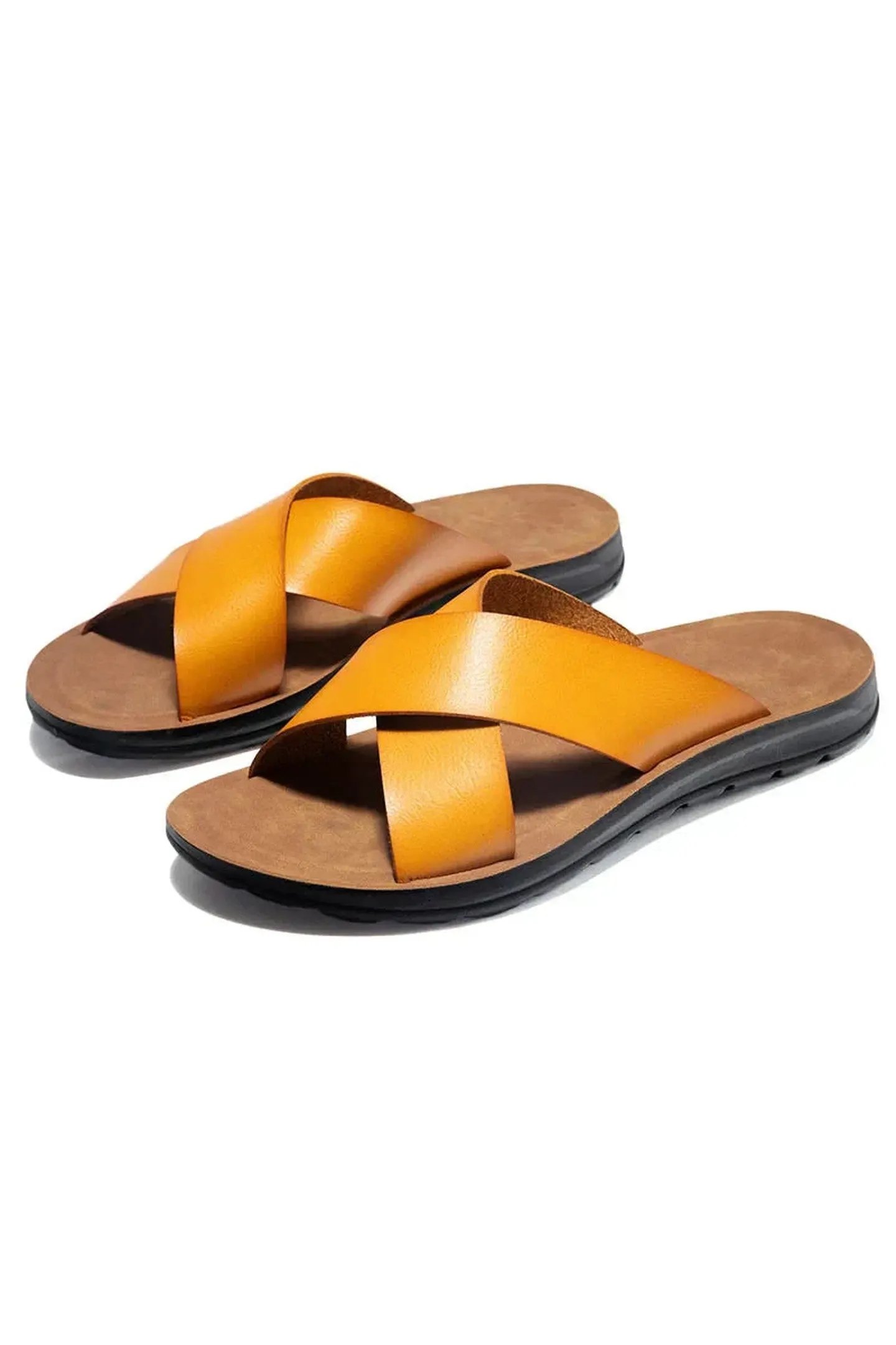 Men's Leather Slide Sandals &ndash; Cushioned Ergonomic Footbed