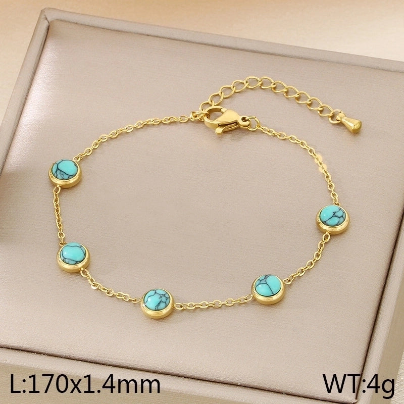 Casual Vintage Style Streetwear Devil's Eye 304 Stainless Steel 18K Gold Plated Turquoise Bracelets In Bulk