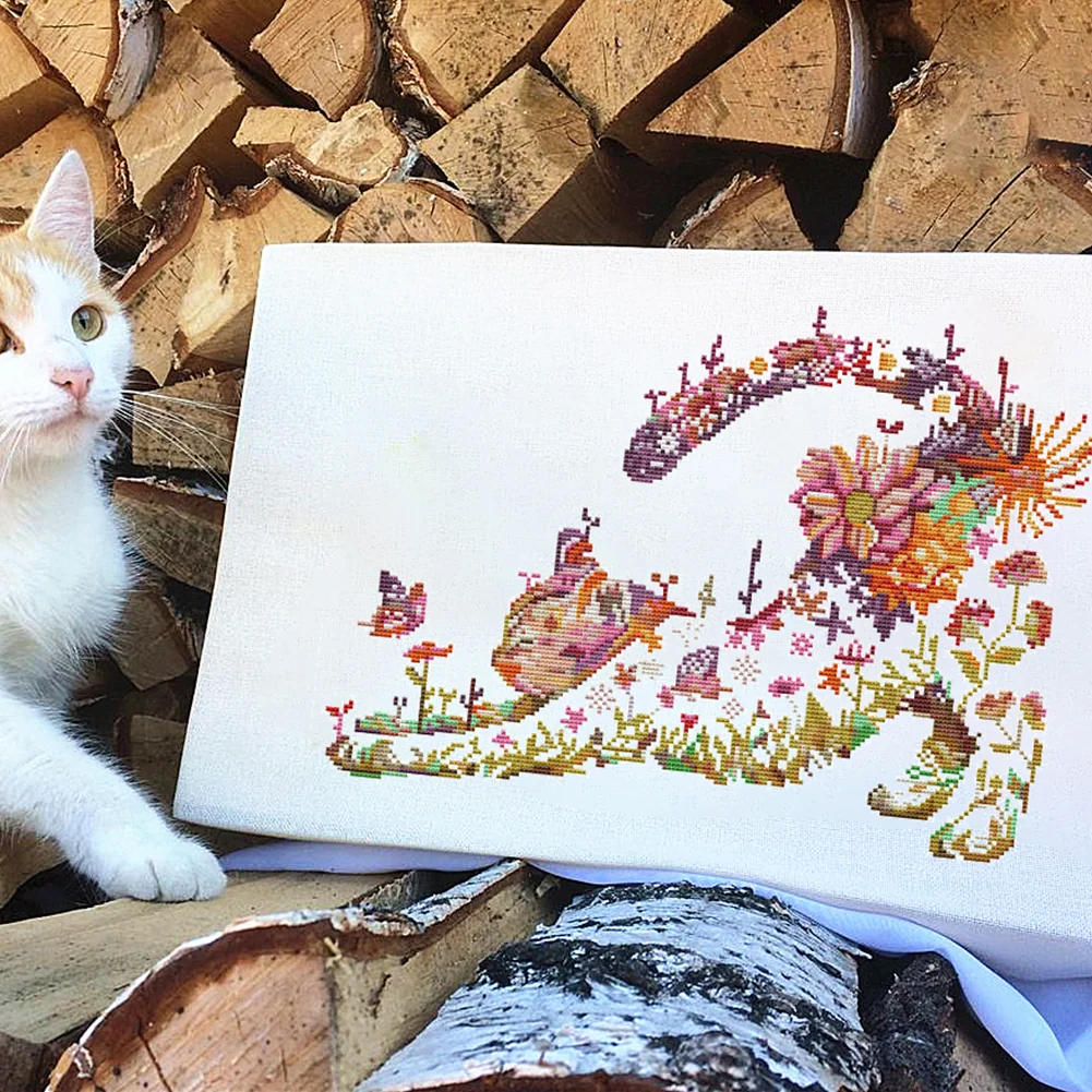 11ct Stamped Cross Stitch - Flower Cat(46*46cm)