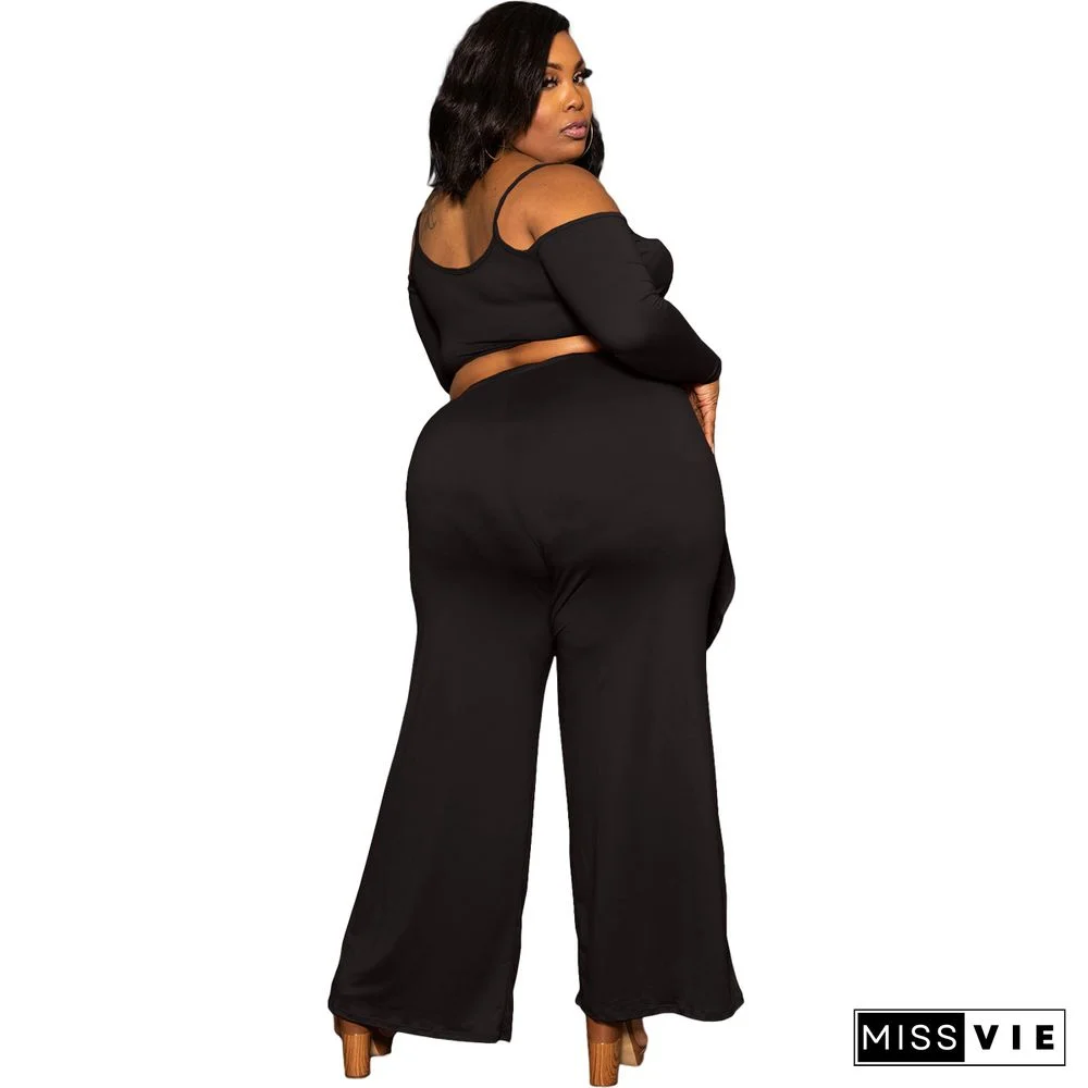 Plus Size Irregular Solid Casual Wide-leg Pants Suits
