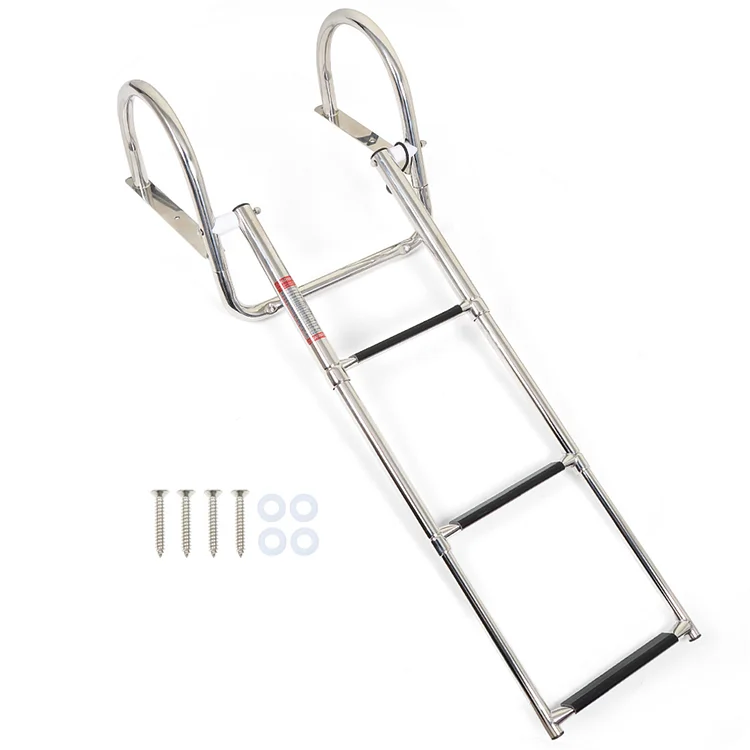 SEBLAFF 3 Step Stainless Steel Telescoping Inboard Boat Ladder with Pedal Hand Railing Replacement for Marine Boat