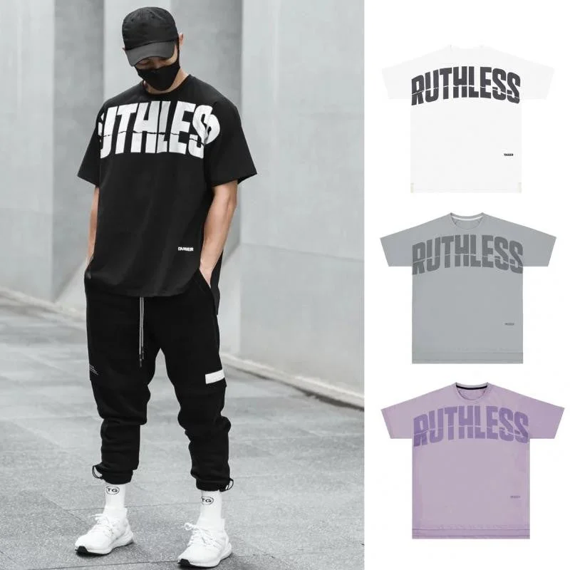 Aonga Summer Men T-Shirt Fashion Brand Summer Versatile Half Sleeve Simple Back Print Dark Letters Loose Fit