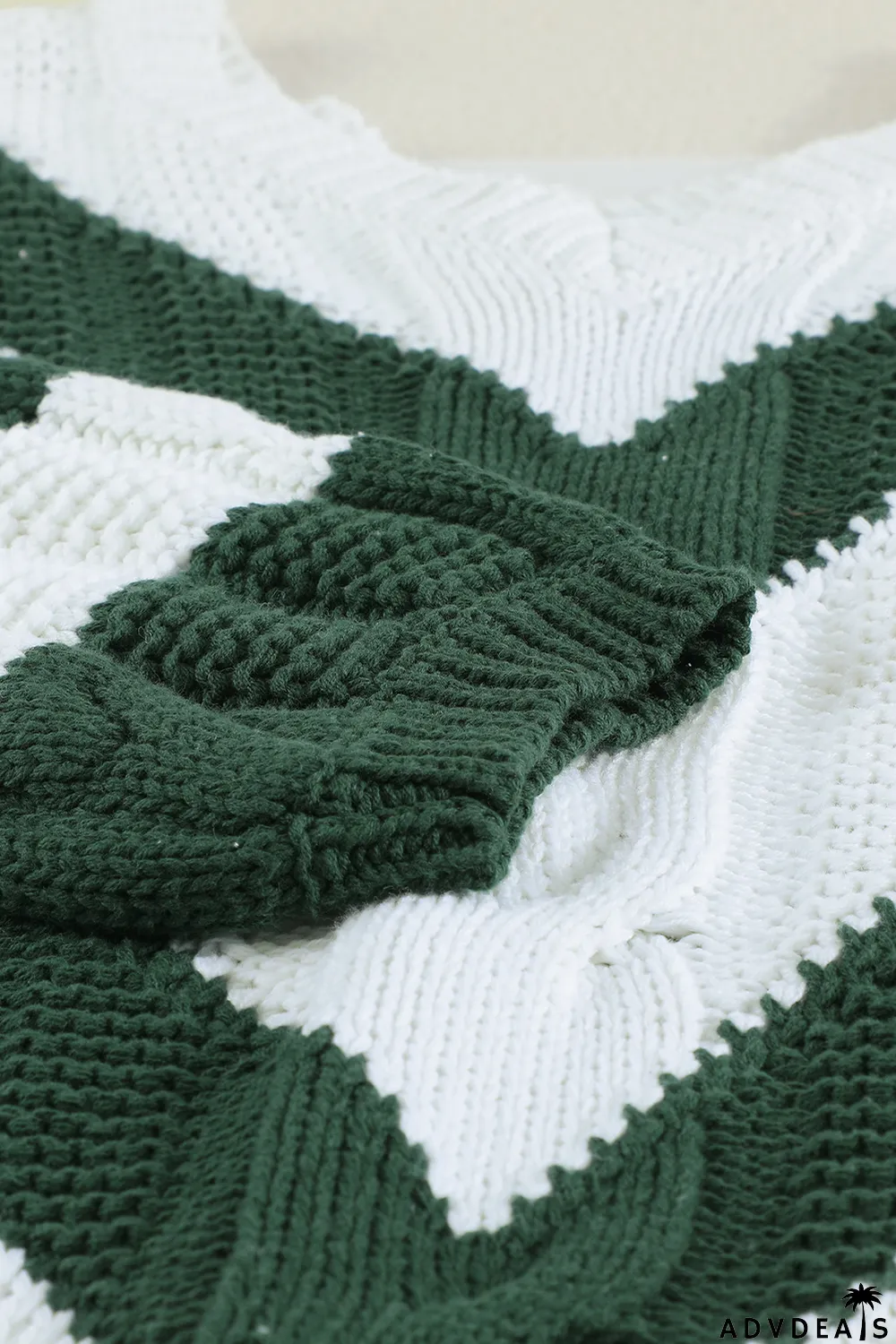 Green Color Block Drop Shoulder Oversize Sweater