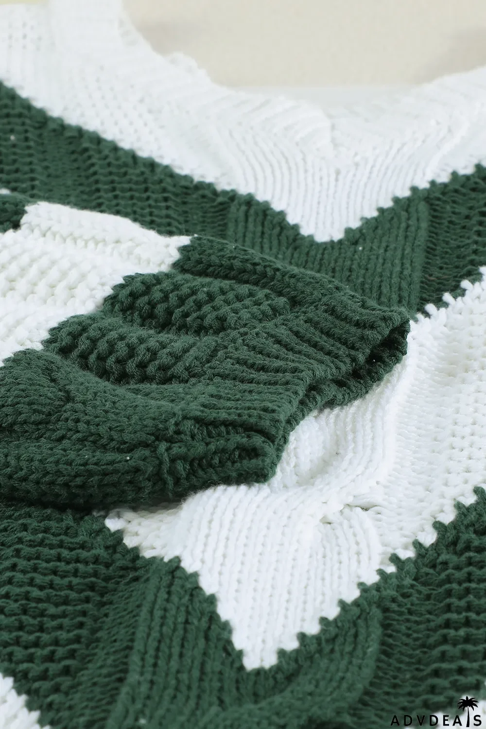 Green Color Block Drop Shoulder Oversize Sweater