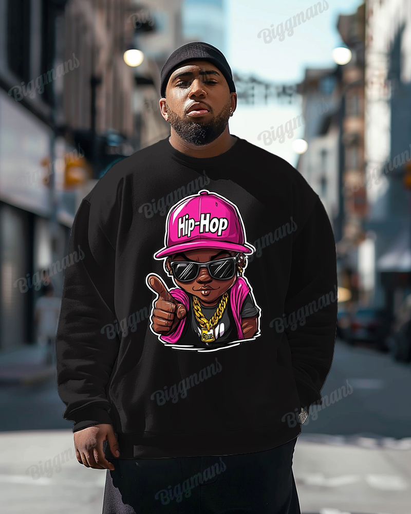 Men's Plus Size Daily Casual Pink Cartoon Head Hip-Hop Letters Crewneck Sweatshirt