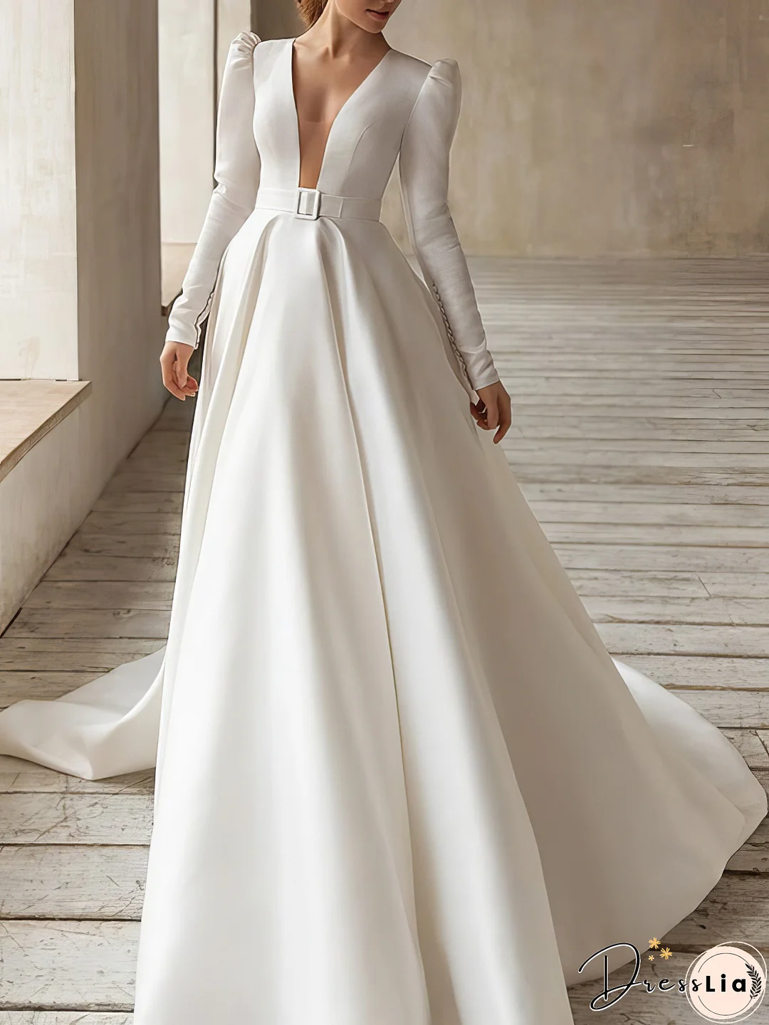 V-Neck Long Sleeve Swing Dress