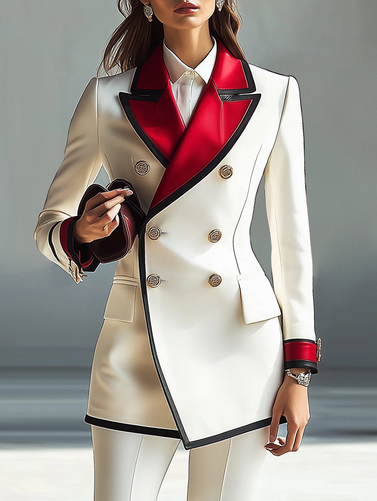 Ursime Contrast Color Lapel Double Breasted Blazer