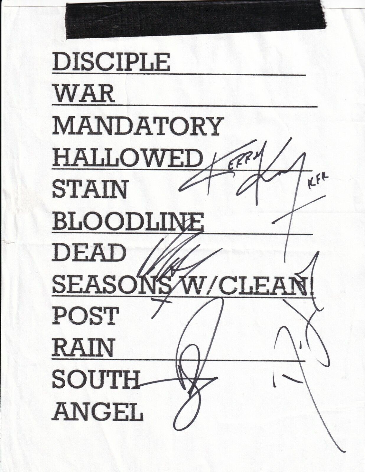 SLAYER REAL hand SIGNED Concert Setlist JSA LOA Hanneman Kerry King