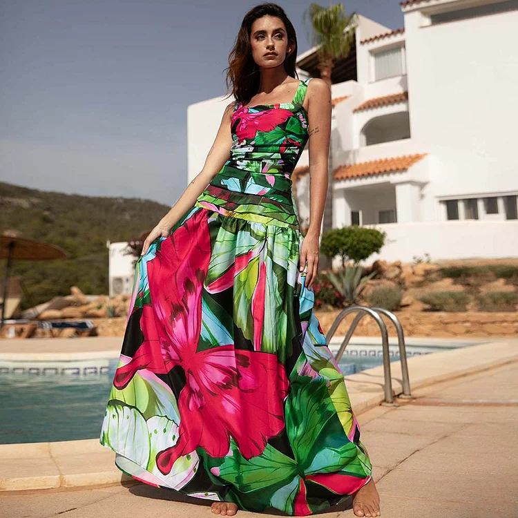Butterfly Printed One Piece Swimsuit and Skirt