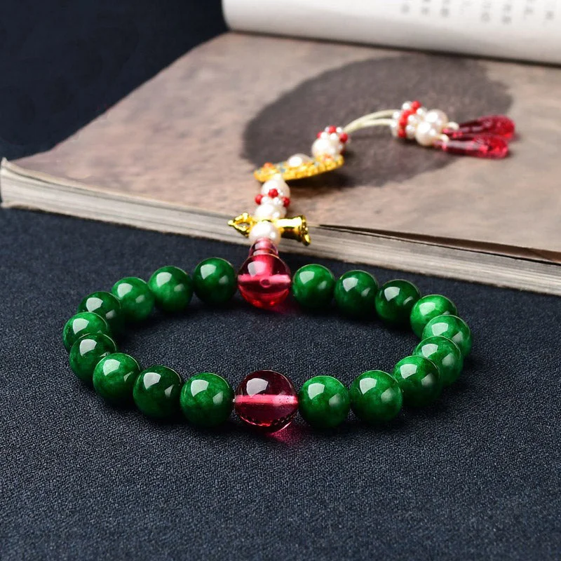 Green Agate Wrist Mala Support Pocket Mala Car Decoration