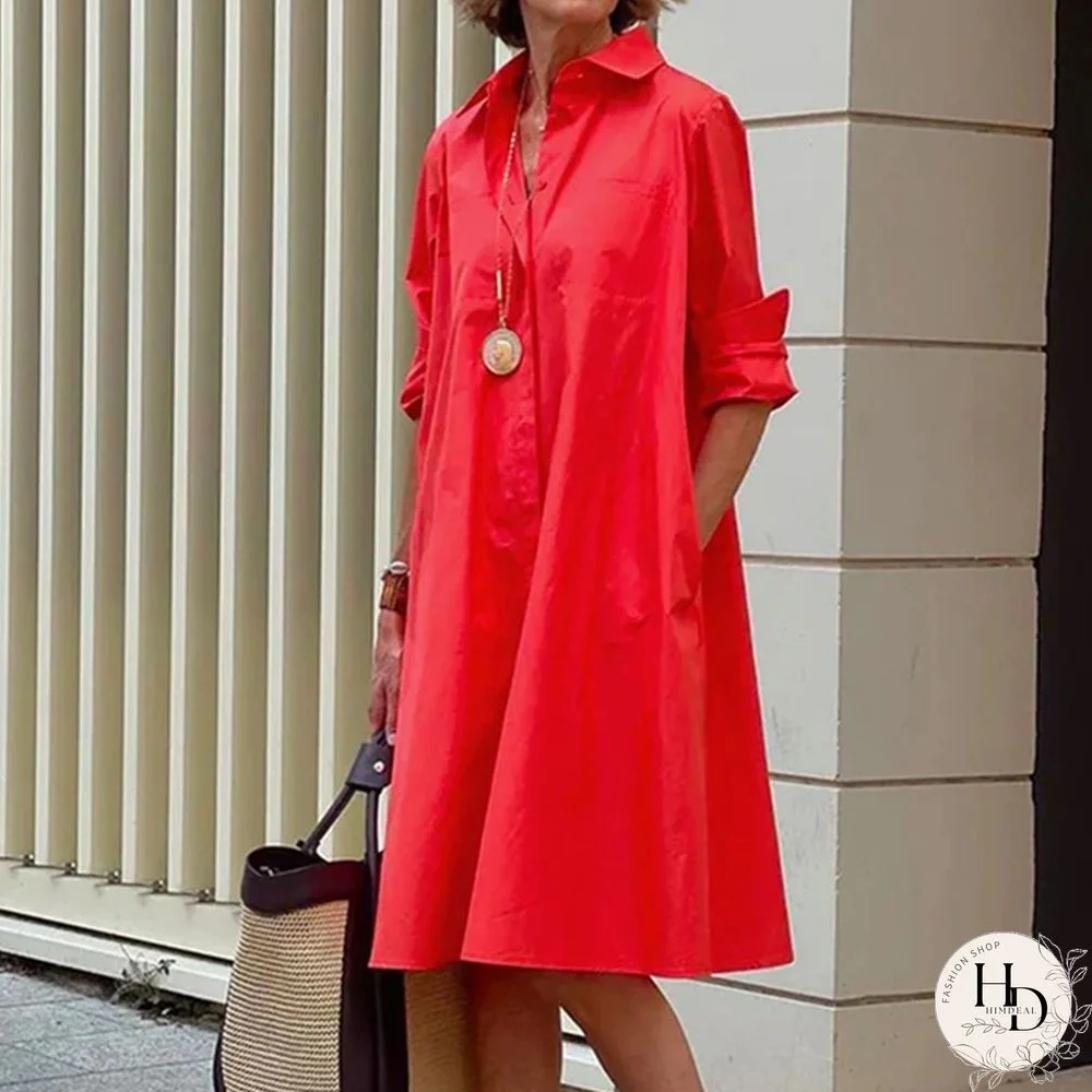 Autumn Women Harajuku Lapel Shirt Dress Vintage Ladies Long Sleeve Loose Mini Dress Elegant Commute Solid Pocket Dress Vestidos